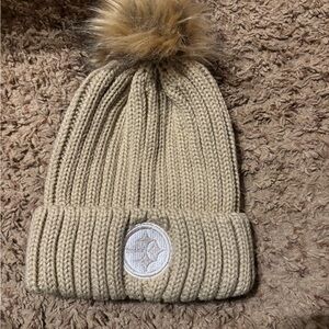 Beige Steeler Knit Beanie with Pom Pom